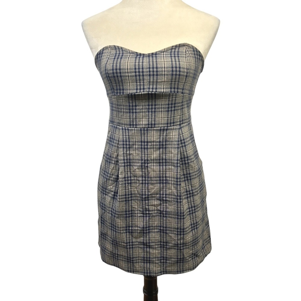 Y2K Strapless Plaid‎ Mini Dress S Coquette Academia Preppy Retro Schoolgirl